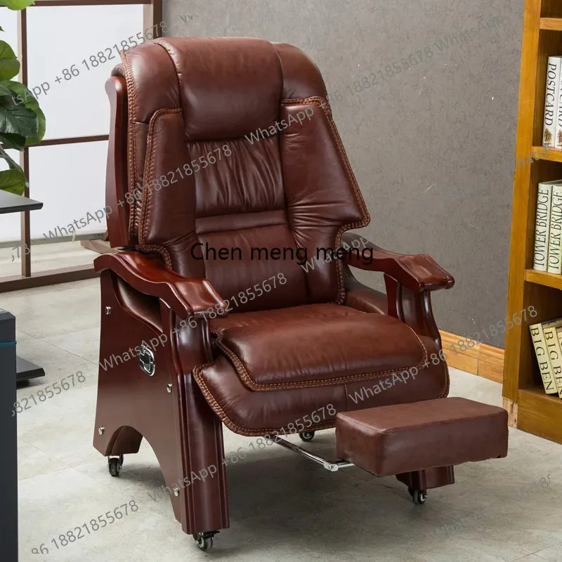 RR The first layer of cowhide boss chair leather four-legged office large class chair home reclining massage computer chair