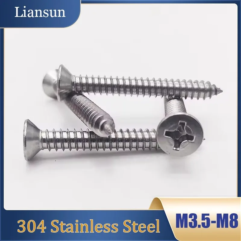 2/5/10pcs 304 Stainless Steel Cross-Recessed Countersunk Self-Tapping Wood ScrewsM3.5M4M4.2M5M6M8 Flat-Head Self-Tapping Screws