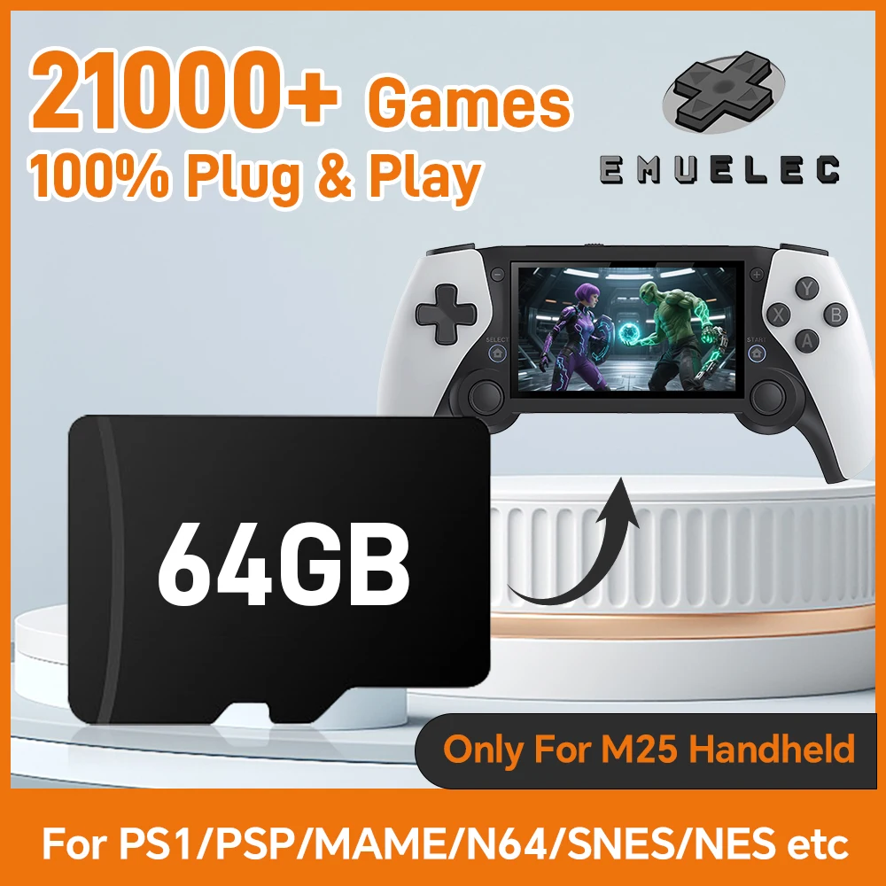 

64G M25 Game TF Card Built in 21000+ Games 26 Emulators for PS1/PSP/N64/SS/SNES Game Card for M25 Portable Handheld Game Console