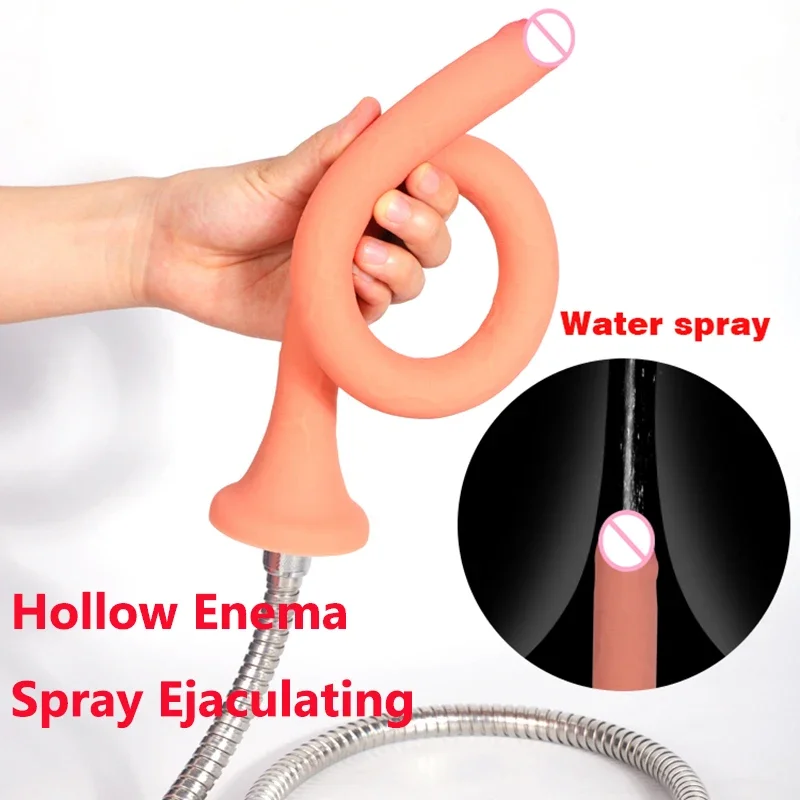 New Hollow Enema Toy Spray Long Penis with Suction Cup G-spot Stimulation Anal Expander Prostatic Massage Sex Toys for Woman Man