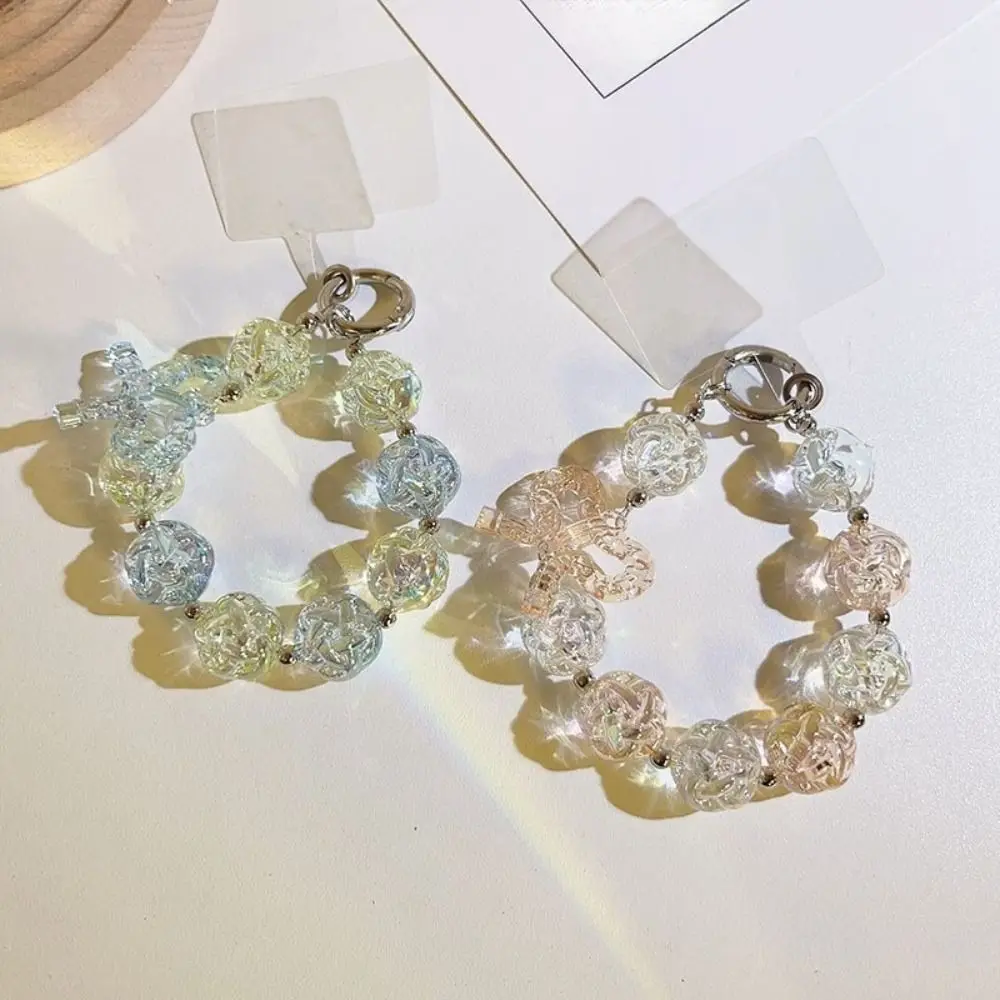 

Irregular Beaded Phone Chain Bag Hanging Anti-lost Sweet Candy Keychain Bowknot Car Keyring Transparent Beads Pendant Key Decor