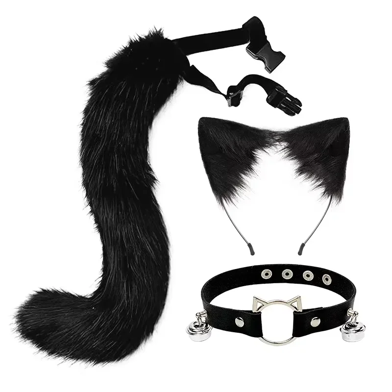 Fashion Fox Cat Ears Headwear Fluffy Animal Ears Headband Ears Hair Hoop and Tail Set for Halloween Party Cosplay Accessories