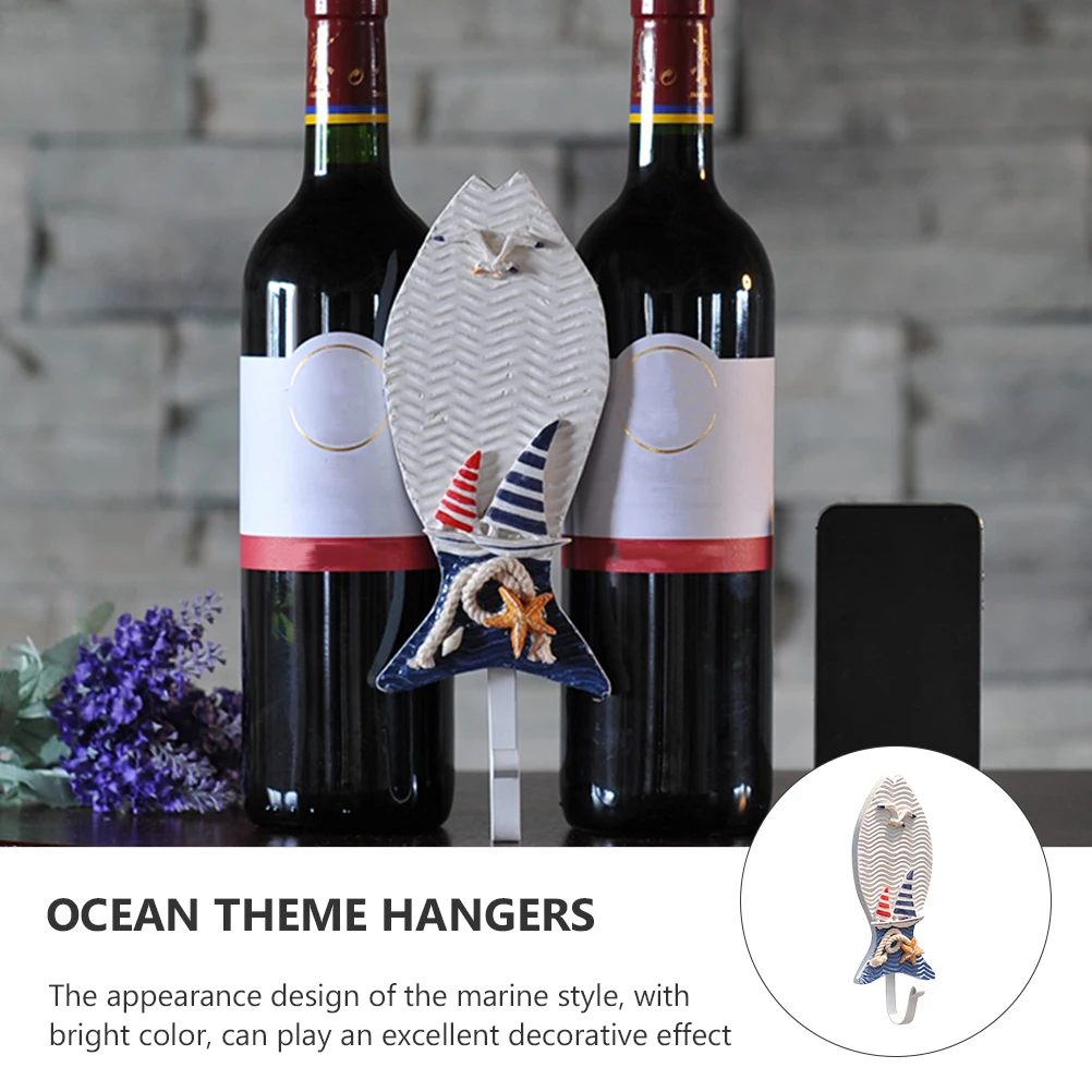 

3 Pcs Ocean Hook Decorative Hangers Mediterranean Theme Hooks Hats Multifunction Sturdy Multi-function Wooden Style
