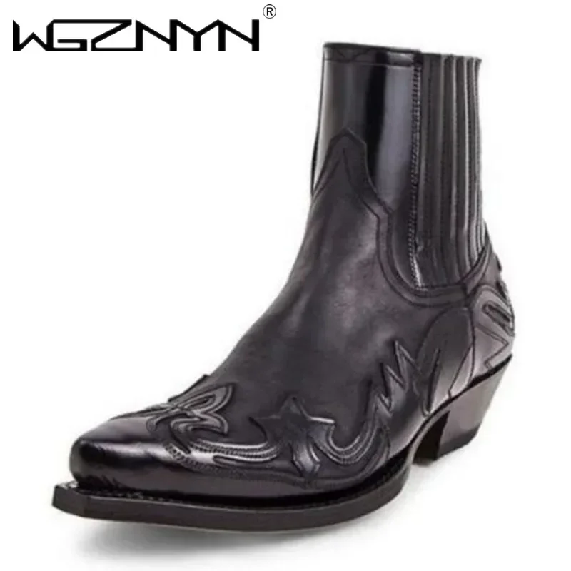 

Дизайнерские мужские ботинки Ботильоны на танкетке ручной работы для мужчин Ковбойские сапоги в стиле вестерн Мужская кожаная обувь унисекс Износостойкая римская обувь