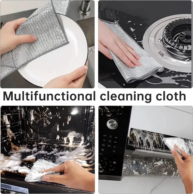 Double-side Steel Wire Bamboo Charcoal Cloths Thickened Kitchen Dishwashing Rust Removal Cleaning Cloth Rags Scouring Pads Towel