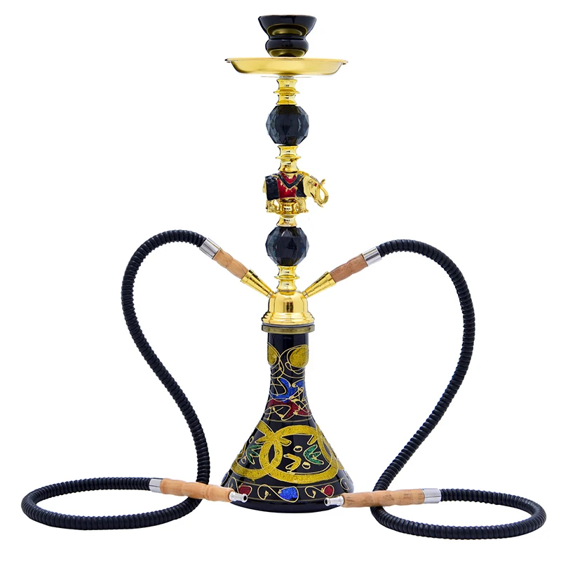 

Hookah Complete Set, 2 Hose Premium Shisha Kit With Large Capacity Glass Vase Hookah Bowl Ceramic Hookah Hose Coal Tongs