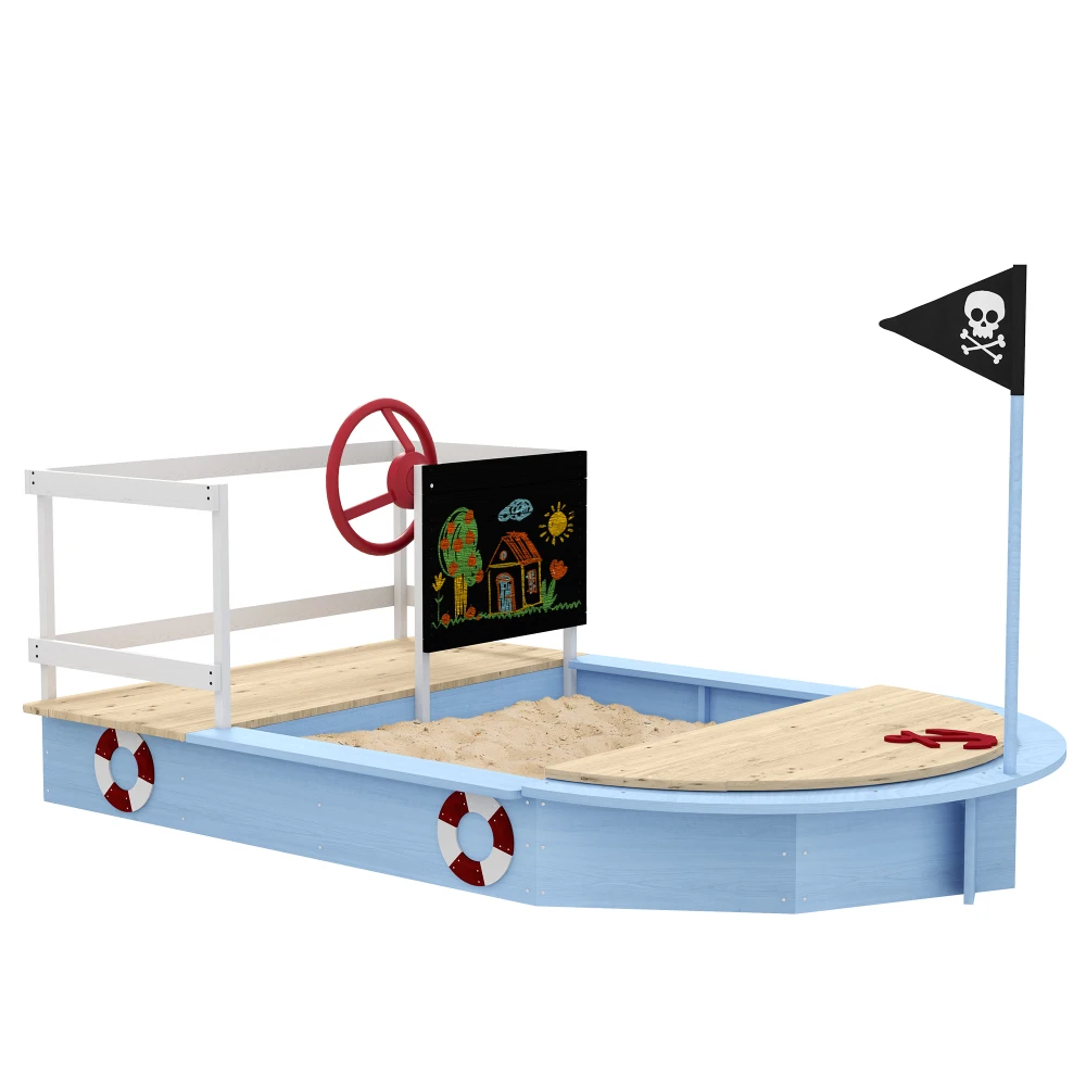 Wooden Sandbox with Pirate Ship Design for 3-7 Years, Blue