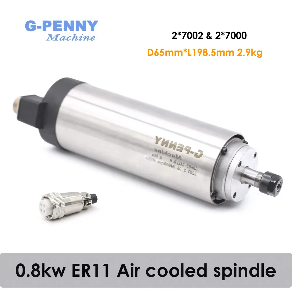 

G-Penny Air Cooled Spindle Motor 0.8KW ER11 65mm Diameter 4 Bearings 24000RPM 0.01mm Round Type CNC Router Spindle Motor