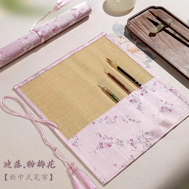 Traditional Chinese Style Calligraphy Brush Holder - Handmade Pen Roll for Ink Brushes (7 Slots) - Painting & Writing Accessorie