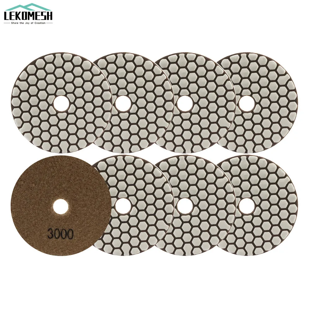 

LEKOMESH 8pcs Diamond Dry Polishing Pads Granite Marble Sanding Disc Ceramic Stone 100mm/4'' #3000 Polisher Grinding Plate