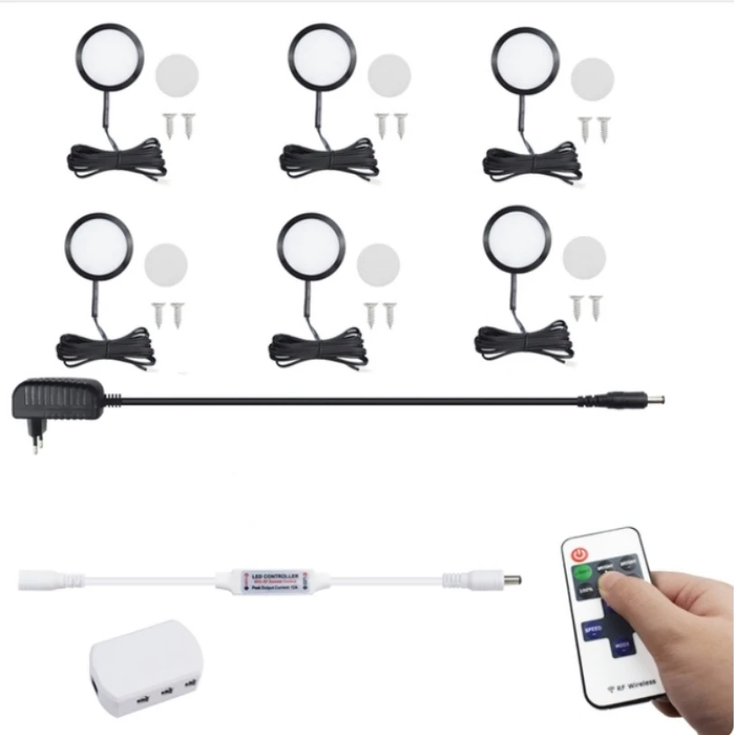2W Led Under Cabinet Light Kits Dimmable with RF Remote Controller for Counter Wardrobe Bookshelf Kitchen Lighting Fixture