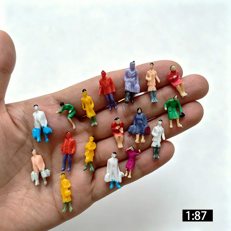 Gemischte Miniatur-Figuren im Maßstab 1:87 HO, bemalte Passagiermodelle, menschliche Maßstabsmodelle, Menschenfiguren in zufälligen Posen, Diorama, 20/50 Stück – Detail 3
