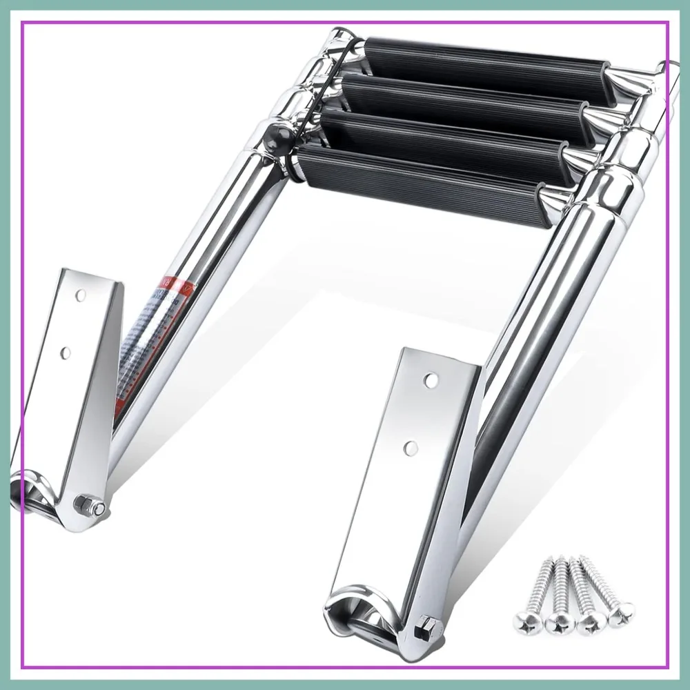 

4 Step Boat Ladder, Stainless Steel Telescoping Pontoon Ladder, 900 lb Capacity Extendable Dock Ladder for Boats