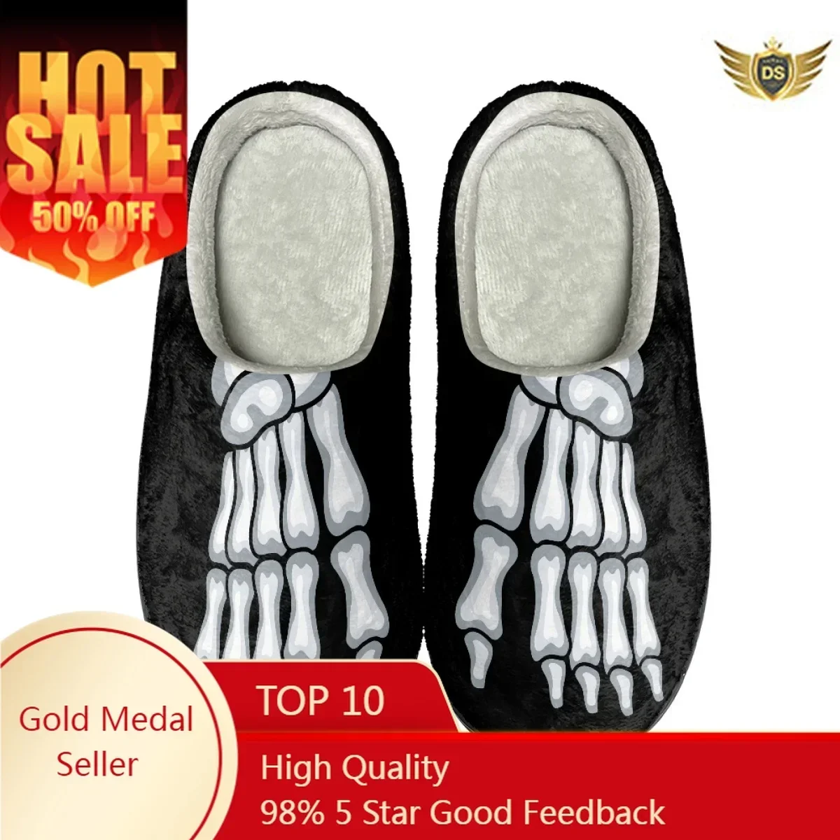 

Creative Bone Design Indoor Slippers Winter Warm Couples Comfy Footwear All-match Home Non-Slip Cotton Slippers Print On Demand