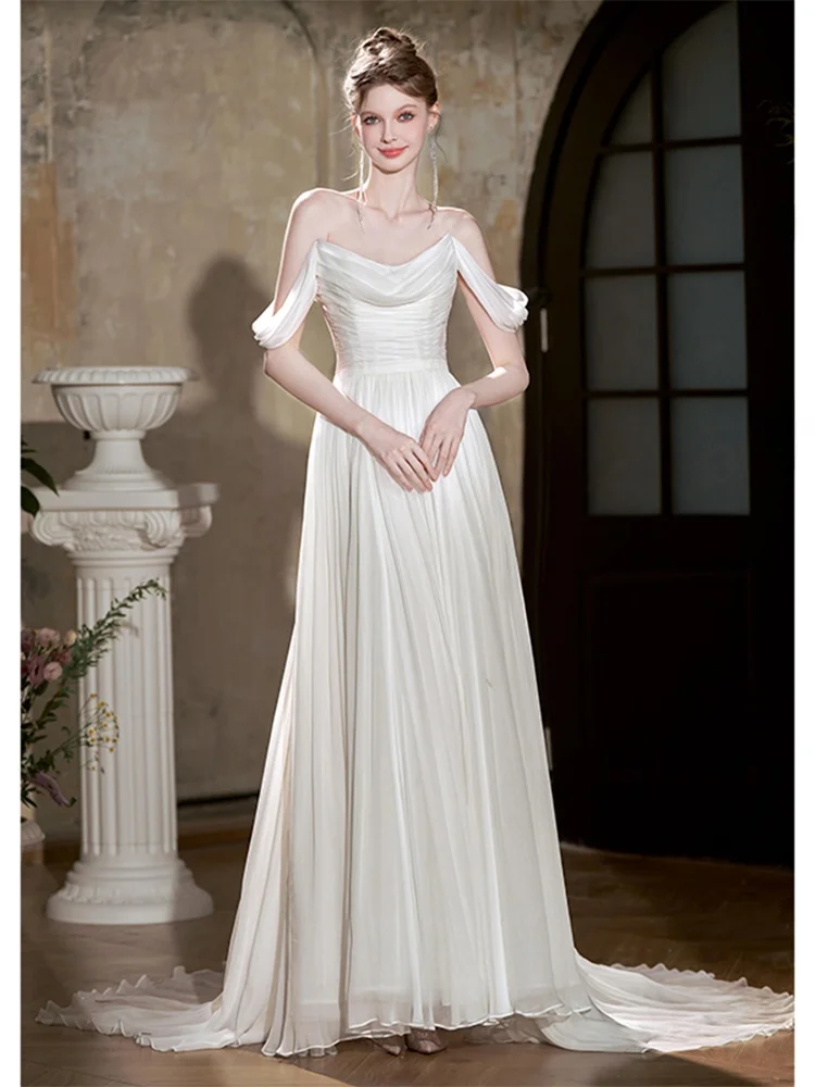 

Элегантное свадебное платье на одно плечо, простое, с молнией, со средней талией, из атласной ткани, для церемоний в отеле/в помещении, с возможностью индивидуального пошива