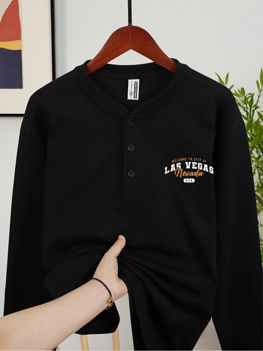 مرحبا بكم في لاس فيغاس نيفادا الطباعة الرجال هينلي قميص القطن الشتاء الدافئة قميص طويل الأكمام تنفس قمم الملابس الأساسية #1
