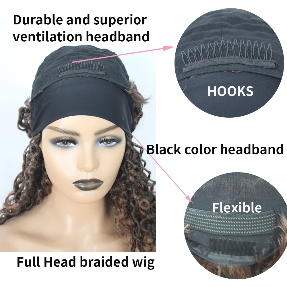 Curly Faux Locs Braid Wig with Headband 24 Inch Crochet Hair Dreadlocks Braided Wigs Soku Black Synthetic Headband Wig for Women