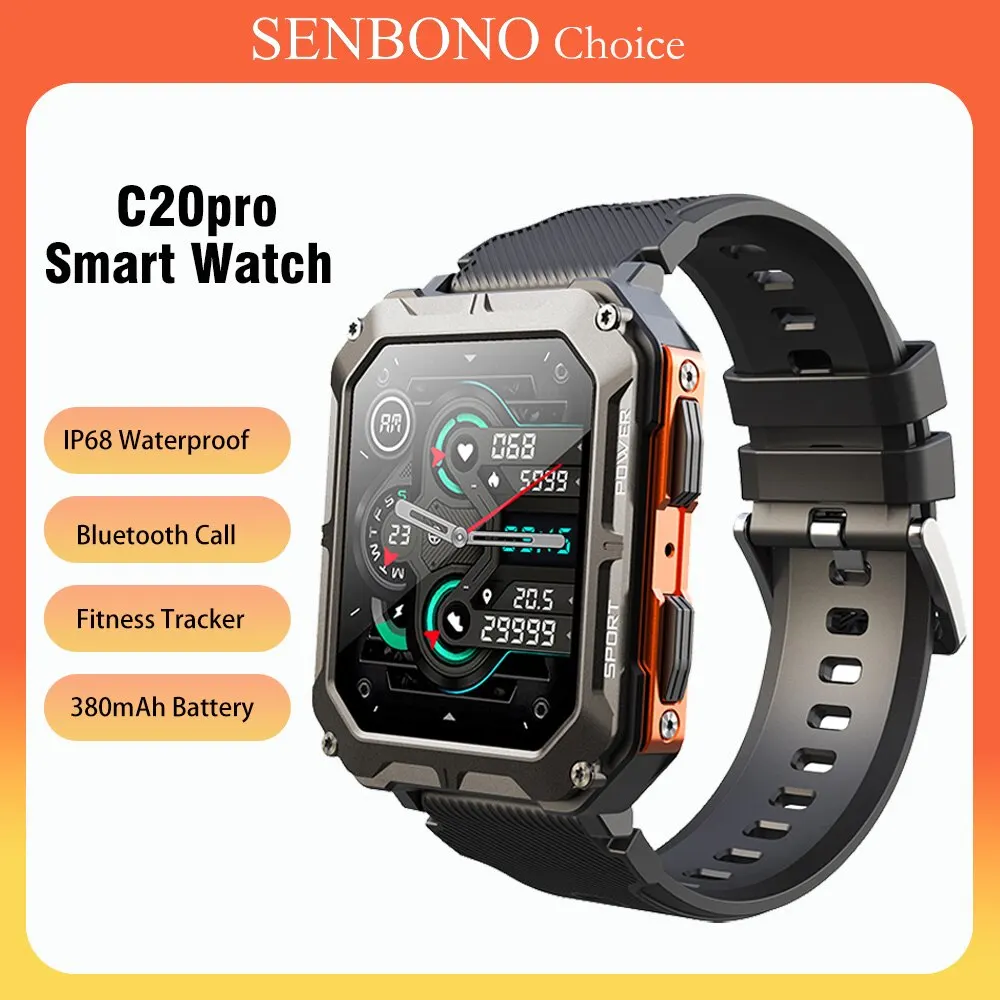 SENBONO C20Pro Smart Watch Men Bluetooth Call 35 Days Standby 123 Sport Modes IP68 Waterproof C20 Pro Sport Smartwatch Men 2023