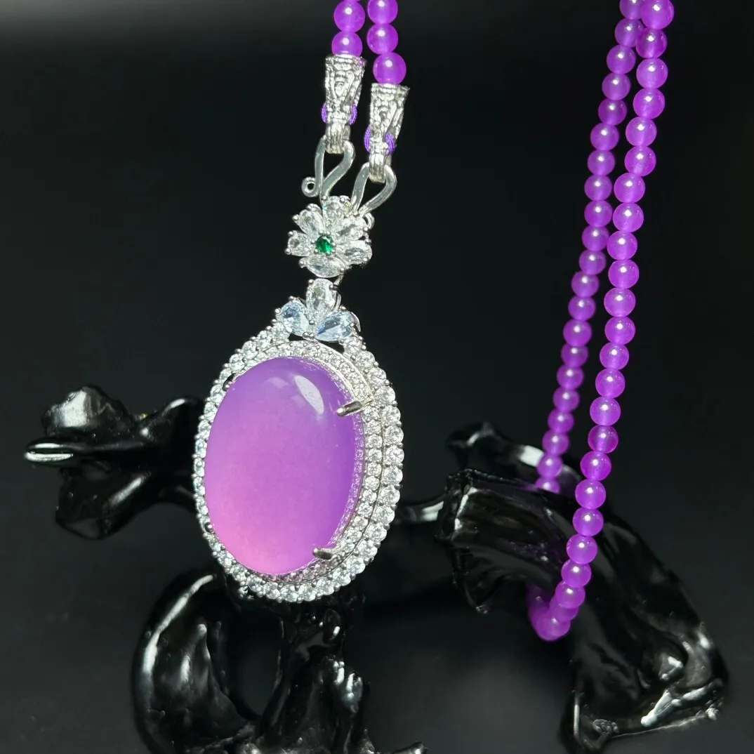 AAA Real Natural Ice purple Jade Jadeite amulet Pendant&Necklaces jewelry