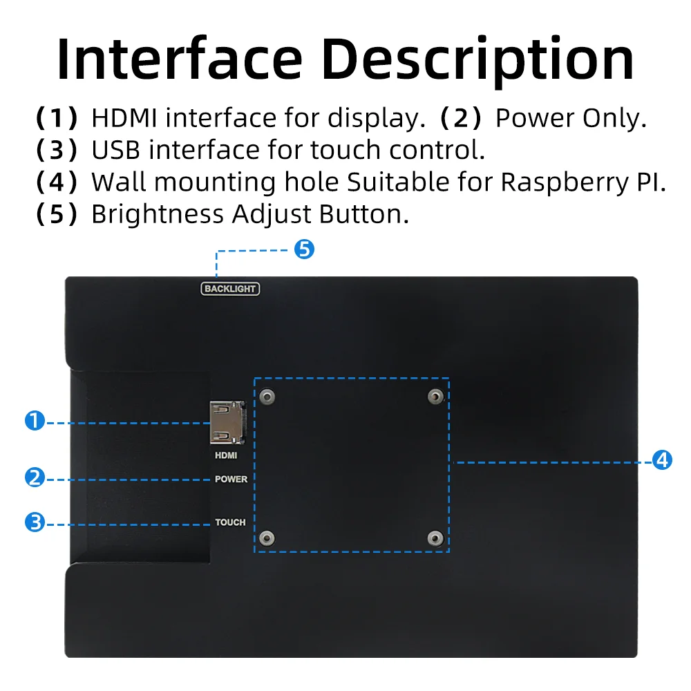 Tela de Toque LCD Portátil para Raspberry Pi 5, Display LCD, Plug and Play, HDMI, 10,1 polegadas, 1280x800 IPS