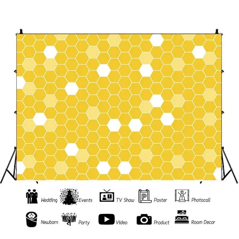 White and Yellow Honeycomb Six Grid Portrait Photography Background Vinyl Backdrop Birthday Party Photocall Studio Props