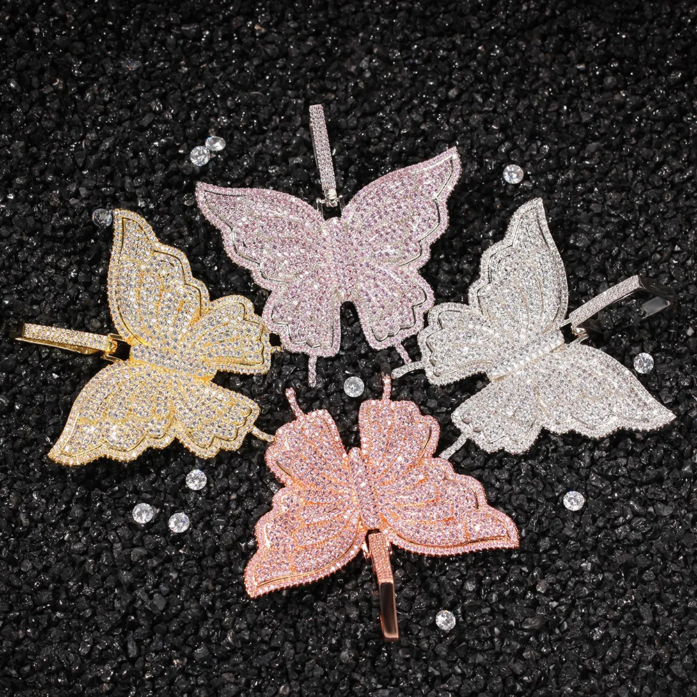 

New European and American dancing butterfly pendant necklace, hip-hop style, zircon butterfly unisex fashion accessories