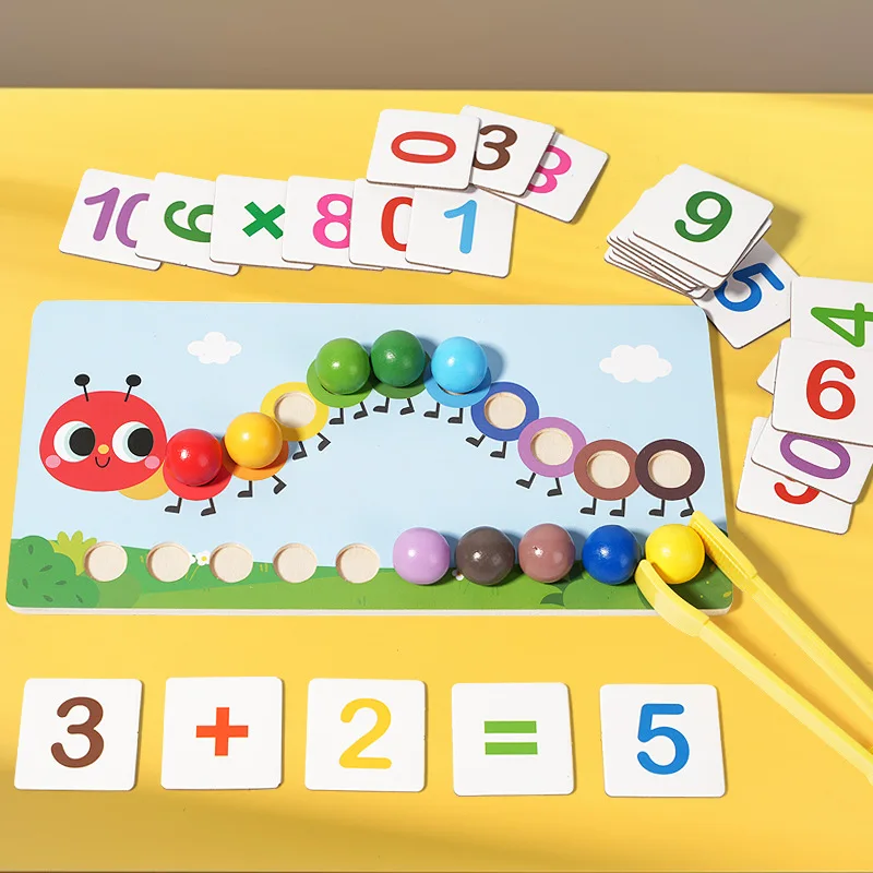 Grampo de Madeira Beads Jogos para Crianças, Montessori Toy, Color Matching Puzzle, Set Aprendizagem, Fine Movimento de Formação, Matemática Brinquedos Educativos