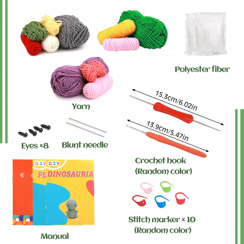 KRABALL Penguin Dinosaur DIY Animal Beginners Kniting Kit for Adults and Kids with Crochet Hook Accessories and Instructions