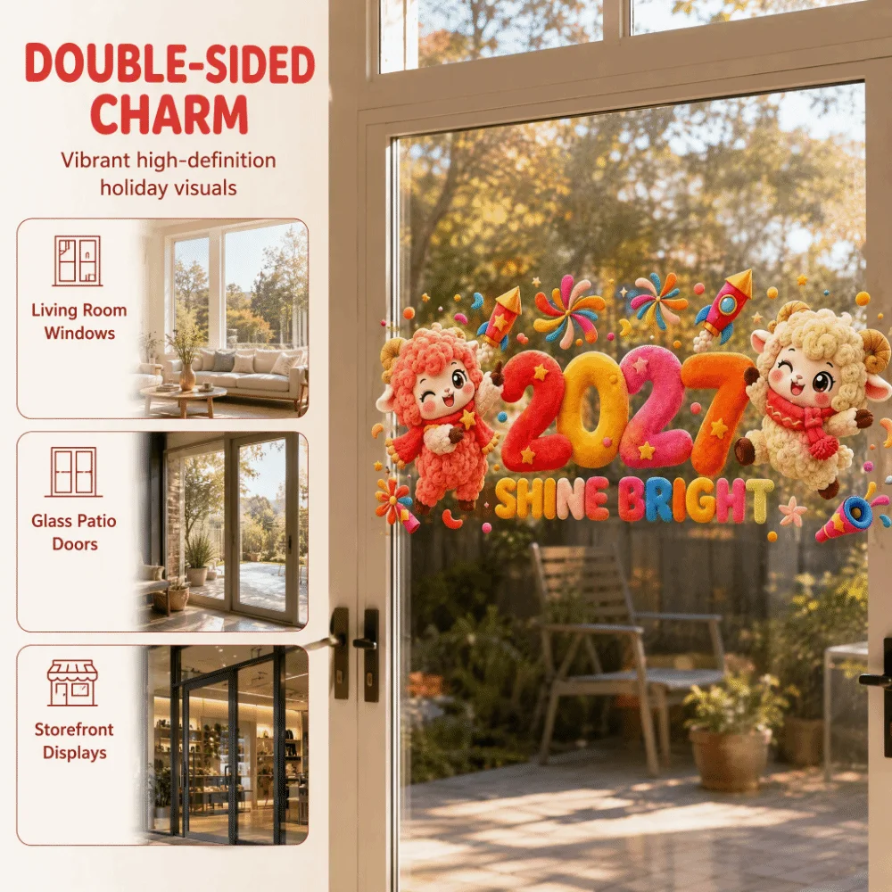 Waterproof 2027 Static Cling Decal Removable Static Exquisite Goat Year Glass Window Sticker DIY Large Two-sided Door Stickers