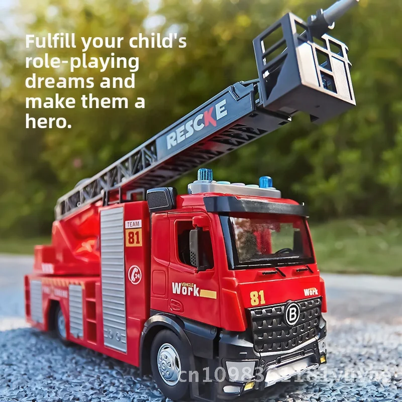초대형 어린이 소방차 합금 모델 장난감 자동차 소리와 빛 및 문 열림 기능 시각적 지능