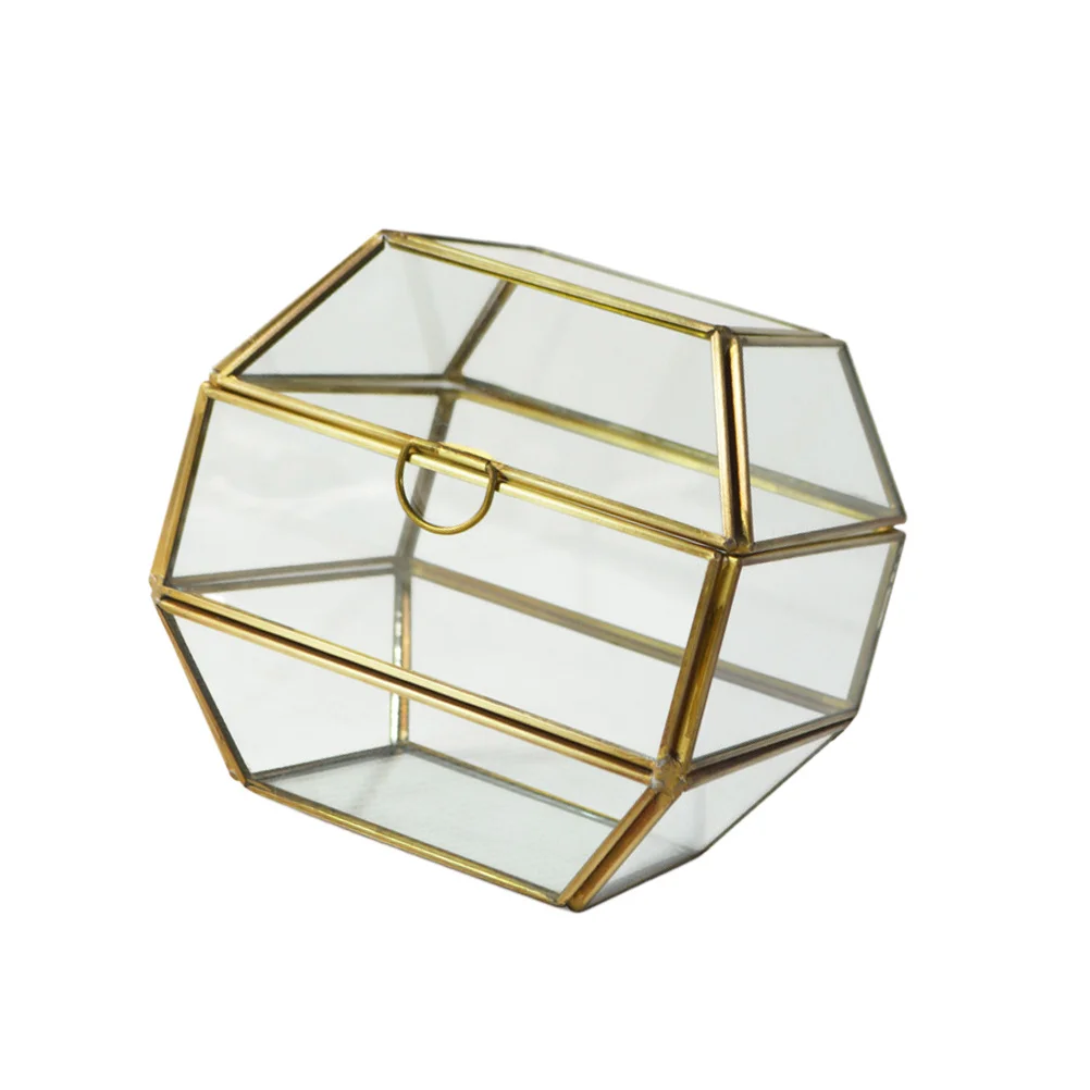 

Геометрическая стеклянная шкатулка для драгоценностей, 3-слойный прозрачный органайзер, золотой подарок для женщин, контейнер для хранения, день рождения, свадьба