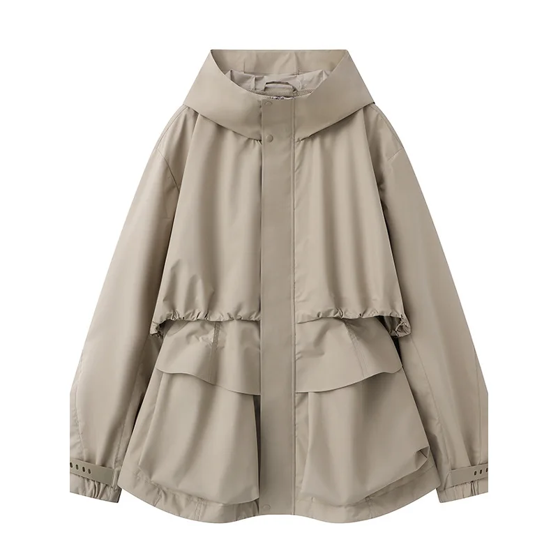 

SuperAen Spring New Fashion Loose Hooded Trench Coat Women's Casual Long-sleeved Top Coat