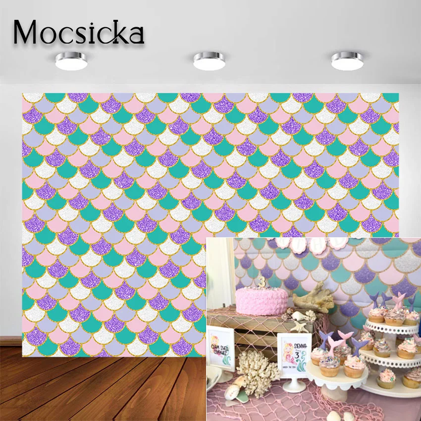 ليتل حورية البحر موضوع التصوير خلفية ، جداول بريق ، راية عيد ميلاد ، صور استوديو خلفية ، الوليد فتاة ، استحمام الطفل ديكور
