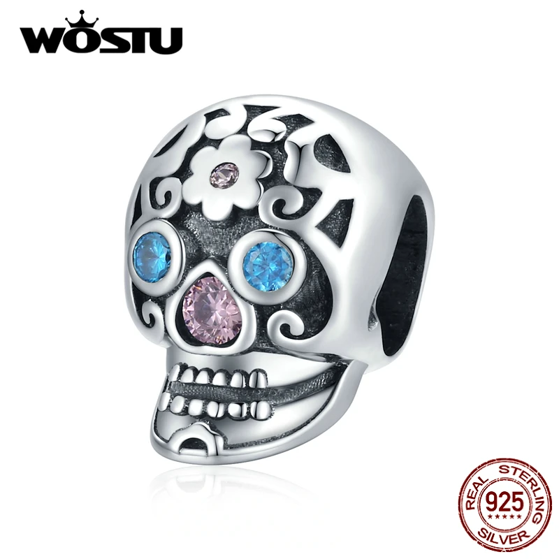 

WOSTU 925 Sterling Silver Dark Style Hollow Skull Bones Grim Reaper Charm Charm Beads Fit Original Bracelet DIY Jewelry CTC524