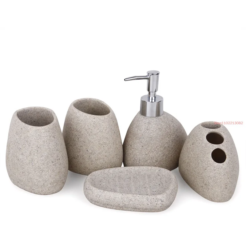 Resin Bathroom Accessories Emulsion Bottle High-grade Wash Gargle Cup Toothbrush Suit Banyo Aksesuarlari Soap Dish Washing set