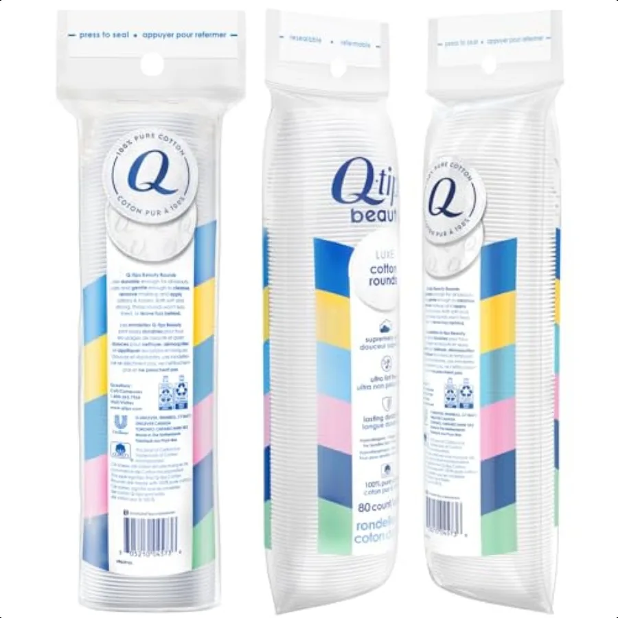 Qtips Beauty Luxe Cotton Rounds 80 Conteggio Confezione da 2 Dischetti struccanti ipoallergenici Entrance per la cura personale di bellezza