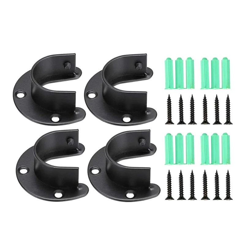 4PCS Closet Rod Brackets Support Flange Holders With Screws U Shaped Wardrobe Bracket For 32Mm Rods