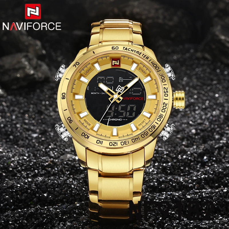 NAVIFORCE Top Brand Men Quartz Watch Sport Watch For Men Chronograph LED Digital Wristwatch Military Steel Waterproof Clock