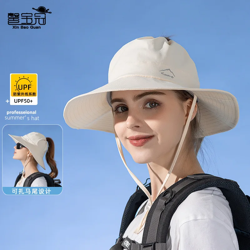 

Women's Large Brimmed Ponytail Fisherman Hat Outdoor Sports Sun Shading Hat Hiking Fishing Breathable Hat