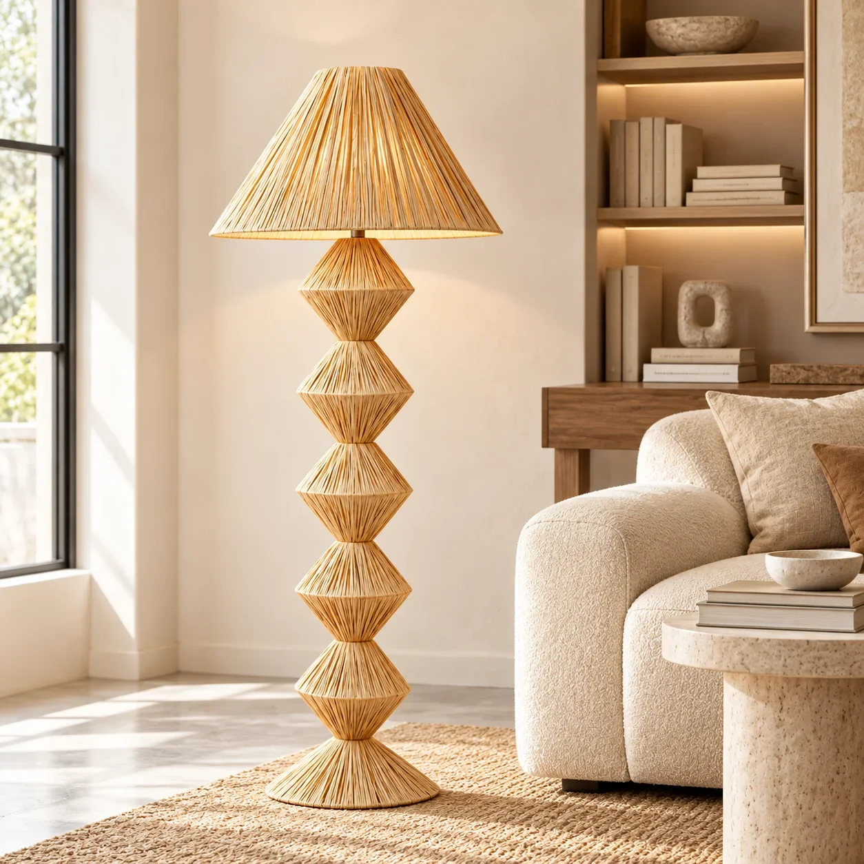 JOYINLED Handmade Raffia Floor Lamp Shade Ceative Wicker Lampshade Boho Woven Light Cover for Living Room Bedroom Home Decor