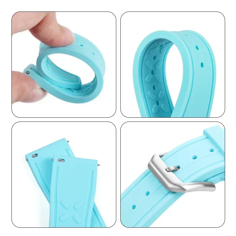 Pasek do zegarka 20mm dla IWC PILOT Portugalia Quick Release Premium Grade Jasnoniebieskie gumki Wodoodporne bransoletki sportowe