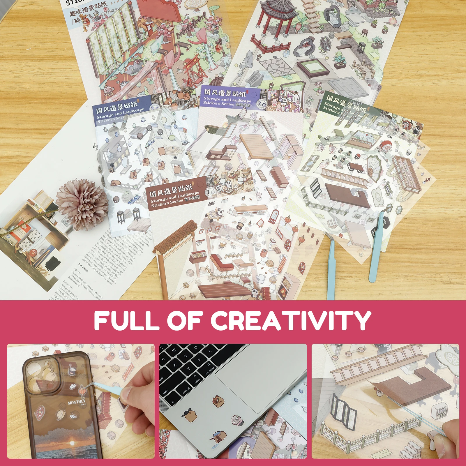 6 مجموعات ثلاثية الأبعاد متعة منزل صغير المشهد ملصق مع الملقط لتقوم بها بنفسك ثلاثية الأبعاد منزل ملصق للكبار طفل الإغاثة الإجهاد تمرير الوقت تحسين