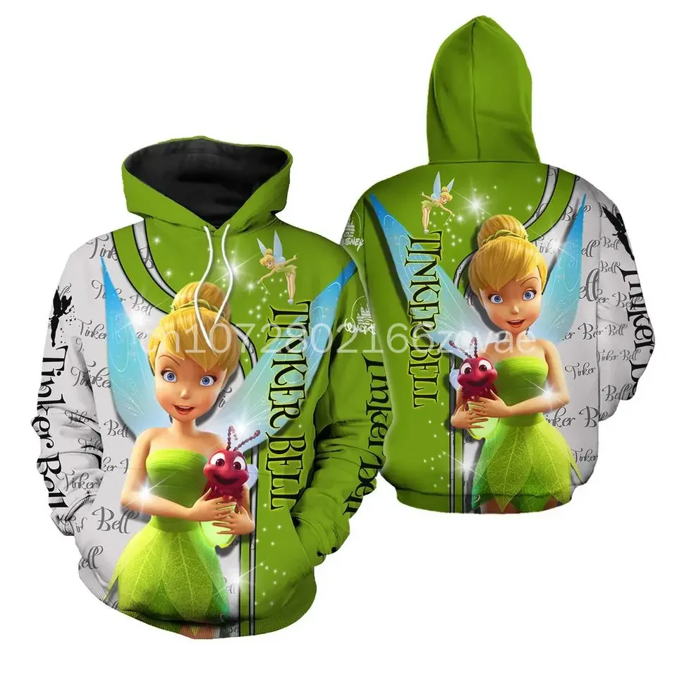 2024 Disney Beauty Tinker Bell Peter Pan 3D Hoodie Men's Women Casual Sports Zipper Hoodie Fashion Oversized Sweatshirt