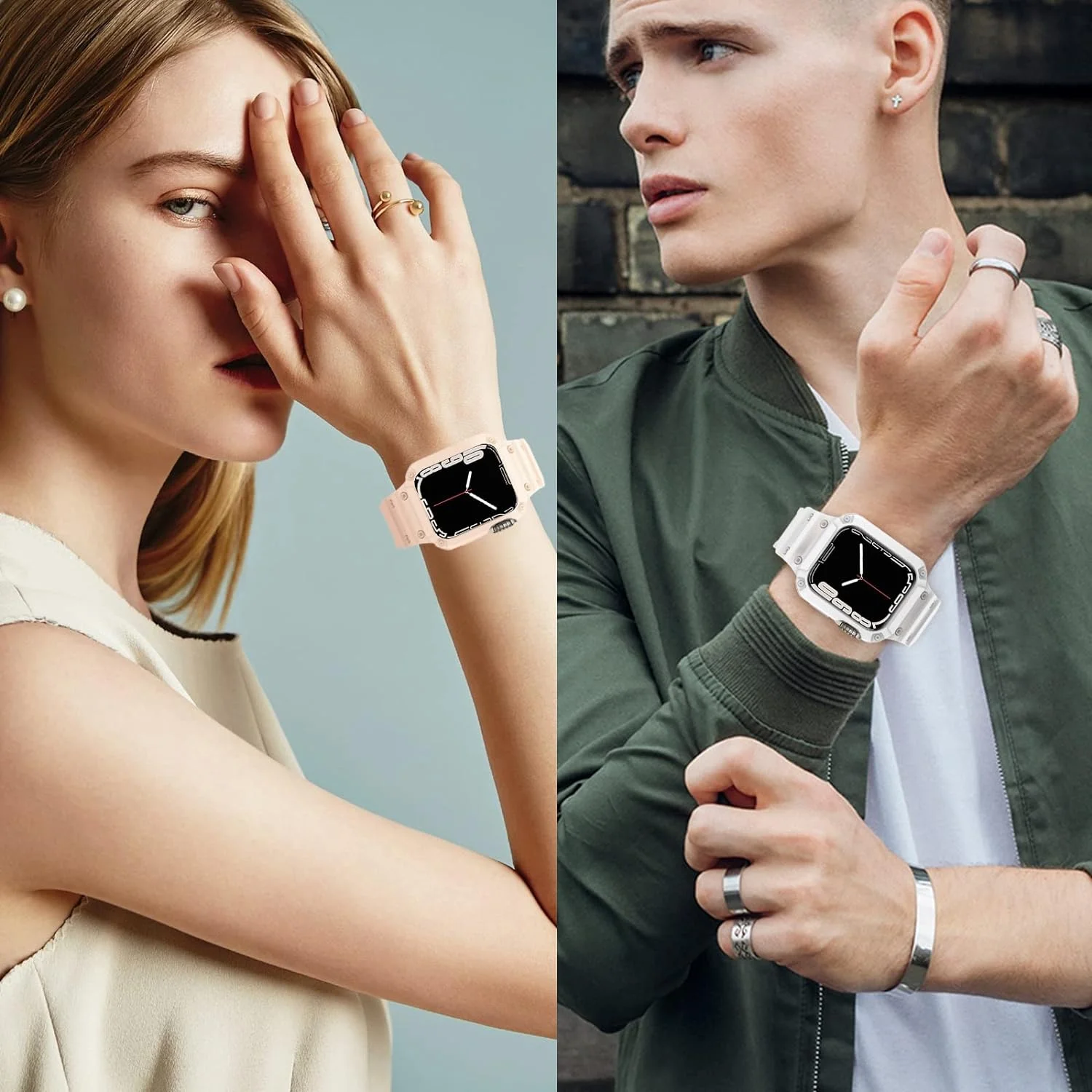 Hülle für kompatibel mit Apple Watch 45 mm 44 mm 42 mm iWatch Serie 987 SE 654321 Gurt, Sportarmband für Herren und Damen mit robustem Stoßfänger – Detail 11