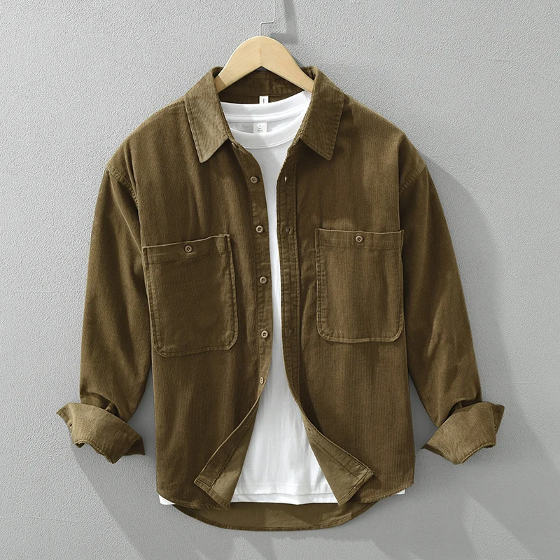 

Весенне-осенние новые винтажные вельветовые рубашки из 100% хлопка с длинными рукавами для мужчин, однотонная свободная мягкая уличная одежда