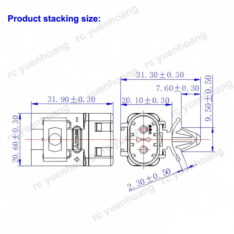 Amass LFB30-F LFB/K30-M enchufe CC de 2 pines cobre plateado impermeable conector macho hembra hebilla fija para accesorio de modelo RC