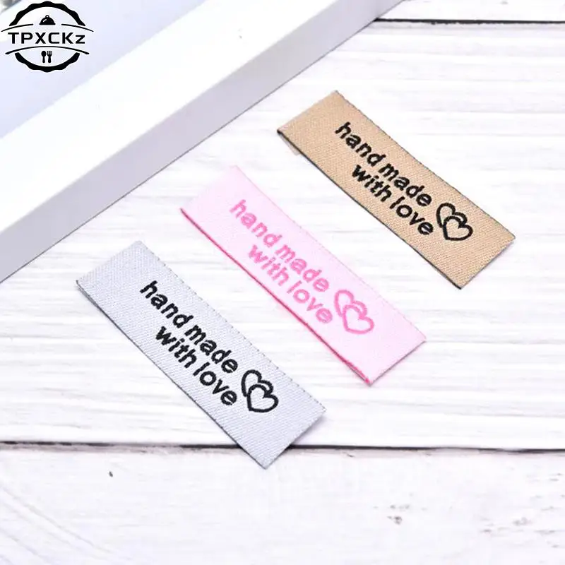 50pcs Labels Tags For Handmade DIY Hats Bags Hand Made With Love Label For Clothes Sewing Tags Garment Accessories 5x1.5cm 4x2cm