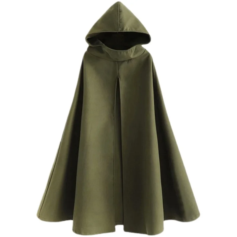 Loose Hooded Women Capes Solid Autumn Winter Vintage Long-Sleeved Wool Female Outwear Coats Jackets Tops