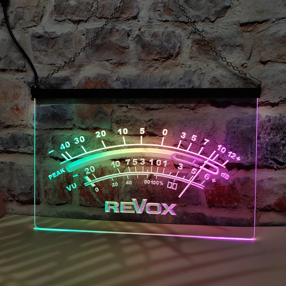 Revox Peak VU dB-LED Sinal de néon com efeito de fluxo colorido, perfeito para decoração de casa e criação de humor de festa