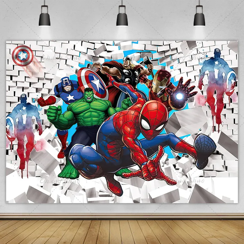 MARVEL Spiderman Iron Man Hulk Banner Photography Backgrounds Vinyl Cloth Party Backgrounds For Kids Birthday Party Decoration